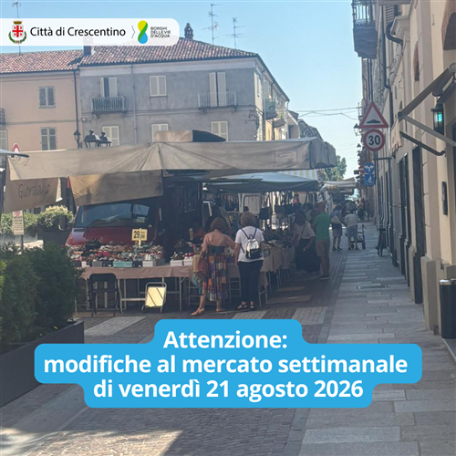Modifiche al mercato settimanale di venerdì 21 agosto 2026